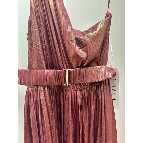 NEW NWT LARA One Shoulder Womens Metallic Full Length Dress Bronze size 12 - Picture 4 of 7